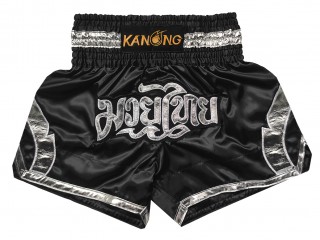 Kanong silk Muay Thai Shorts : KNS-144-Black-Silver