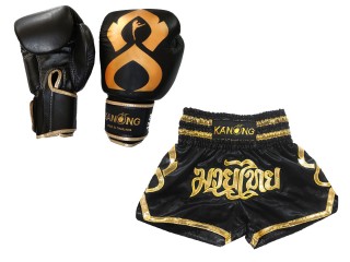 Bundle - Boxing Gloves and Customize Muay Thai Shorts : Set-121-Thaikick-Black