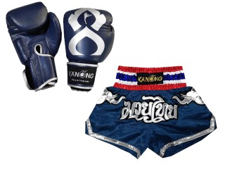 Bundle - Boxing Gloves and Customize Muay Thai Shorts : Set-125-Navy Elephant 