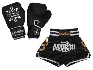 Bundle - Boxing Gloves and Customize Muay Thai Shorts : Set-143-Black