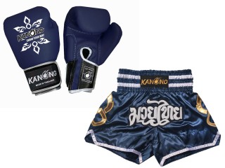 Bundle - Boxing Gloves and Customize Muay Thai Shorts : Set-143--Navy
