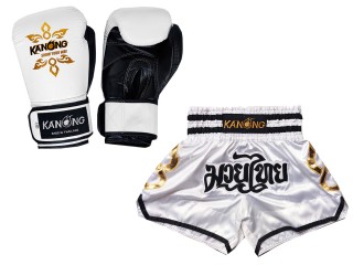 Bundle - Boxing Gloves and Customize Muay Thai Shorts : Set-143-Gloves-White