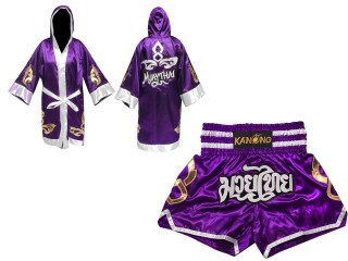 Personalized Kanong Boxing Robe with hood and Muay Thai Shorts : Set-143-Purple
