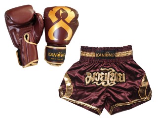 Bundle - Boxing Gloves and Customize Muay Thai Shorts : Set-144-Maroon