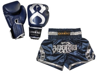 Bundle - Boxing Gloves and Customize Muay Thai Shorts : Set-144-Gloves-Navy