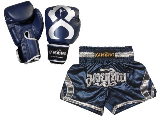 Bundle - Boxing Gloves and Customize Muay Thai Shorts : Set-144-Navy