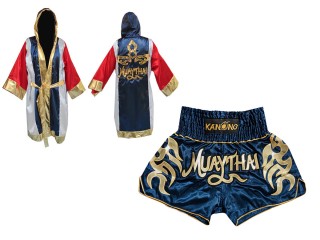 Personalized Muay Thai outfit - Boxing Robe and Muay Thai Shorts : Set-134-Navy