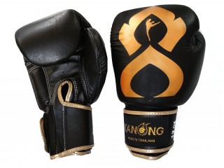 Kanong Real Leather Thai Boxing Gloves : Black/Gold