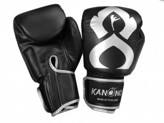 Kanong Real Leather Muay Thai Boxing Gloves : Black/Silver
