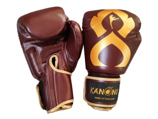 Kanong Real Leather Muay Thai Boxing Gloves : Maroon/Gold