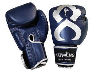 Kanong Real Leather Muay Thai Boxing Gloves : Navy/Silver