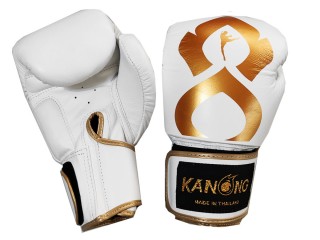 Kanong Real Leather Thai Boxing Gloves : White/Gold