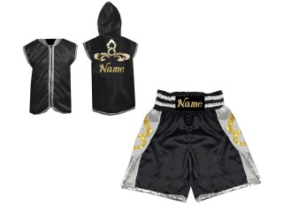  Custom Boxing Hoodies and Boxing Shorts : KNCUSET-006-Black