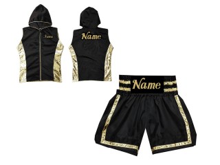 Custom Boxing Hoodies and Boxing Shorts : KNCUSET-007-Black-Gold
