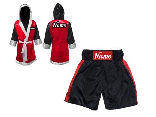 Kanong Custom Boxing Robe and Boxing Shorts : KNCUSET-104-Black-Red