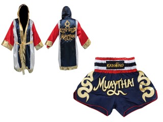 Personalized Muay Thai outfit - Boxing Robe and Muay Thai Shorts : Set-120-Navy