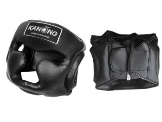 Kanong Boxing Synthetic Leather Head Gear : Black