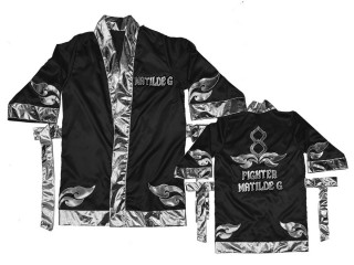 Personalised Muay Thai Boxing Robe : KNFIRCUST-001-Black-Silver