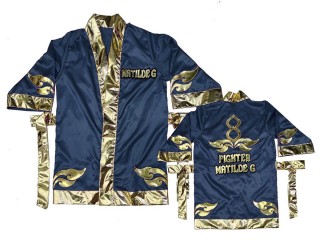 Personalize Kanong Muay Thai Boxing Robe : KNFIRCUST-001-Navy-Gold