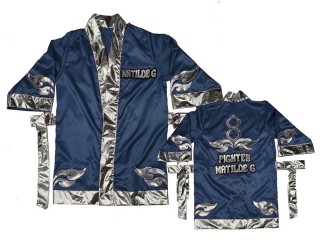 Personalize Kanong Muay Thai Boxing Robe : KNFIRCUST-001-Navy-Silver