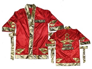 Personalised Muay Thai Boxing Robe : KNFIRCUST-001-Red-Gold