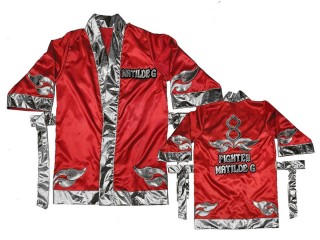 Personalize Kanong Muay Thai Boxing Robe : KNFIRCUST-001-Red-Silver