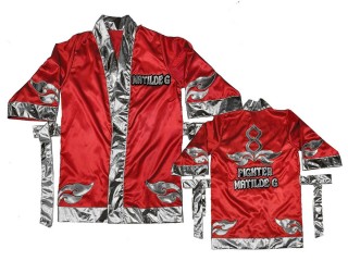 Personalised Muay Thai Boxing Robe : KNFIRCUST-001-Red-Silver