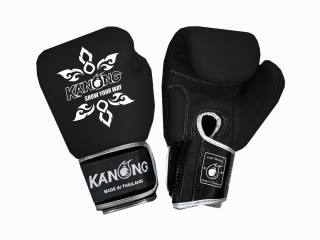 Kanong Real Leather Muay Thai Boxing Gloves : Black