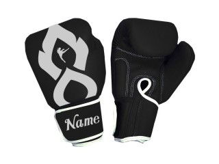 Custom Black/Silver Thai Tattoo Boxing Gloves : KNGCUST-064