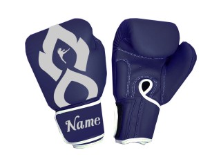Personalised Blue/Silver Thai Tattoo Boxing Gloves : KNGCUST-065