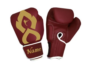 Personalised Maroon/Gold Thai Tattoo Boxing Gloves : KNGCUST-066