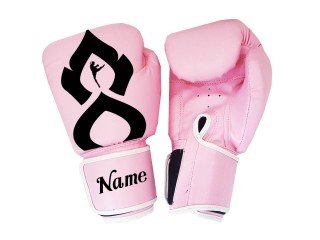 Personalised Pink/Black Thai Tattoo Boxing Gloves : KNGCUST-068