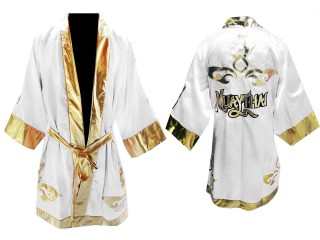 Personalize Kanong Muay Thai Boxing Robe : White Lai Thai