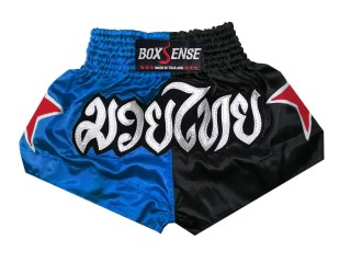 Boxsense original Thai Boxing Shorts : BXS-089-Blue-Black