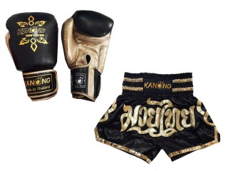 Bundle - Boxing Gloves and Customize Muay Thai Shorts : Set-121-Black