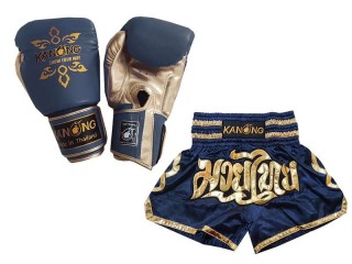 Bundle - Boxing Gloves and Customize Muay Thai Shorts : Set-121-Navy