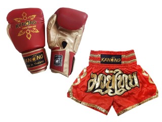 Bundle - Boxing Gloves and Customize Muay Thai Shorts : Set-121-Red