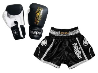 Product Set Matching Muay Thai Gloves and Shorts : Set-208-Black
