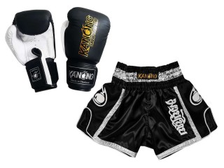 Bundle - Boxing Gloves and Customize Muay Thai Shorts : Set-208-Black