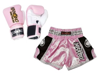 Bundle - Boxing Gloves and Customize Muay Thai Shorts : Set-208-Pink