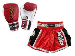 Bundle - Boxing Gloves and Customize Muay Thai Shorts : Set-208-Red