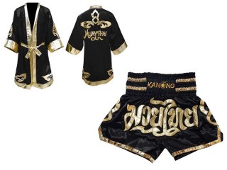 Kanong Boxing Fight Robe and Muay Thai Shorts : Model 121-Black