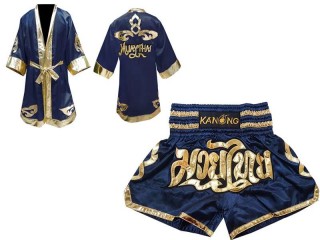 Personalized Kanong Boxing Robe and Muay Thai Shorts : Navy
