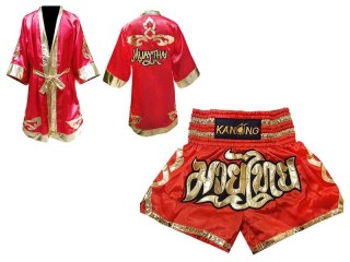 Personalized Kanong Boxing Fight Robe and Muay Thai Shorts : 121-Red