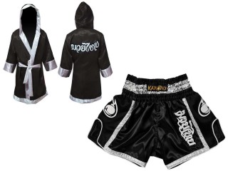 Personalize Kanong Boxing Fight Robe and Muay Thai Shorts : 208-Black