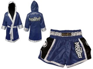 Personalize Kanong Boxing Fight Robe and Muay Thai Shorts : 208-Navy