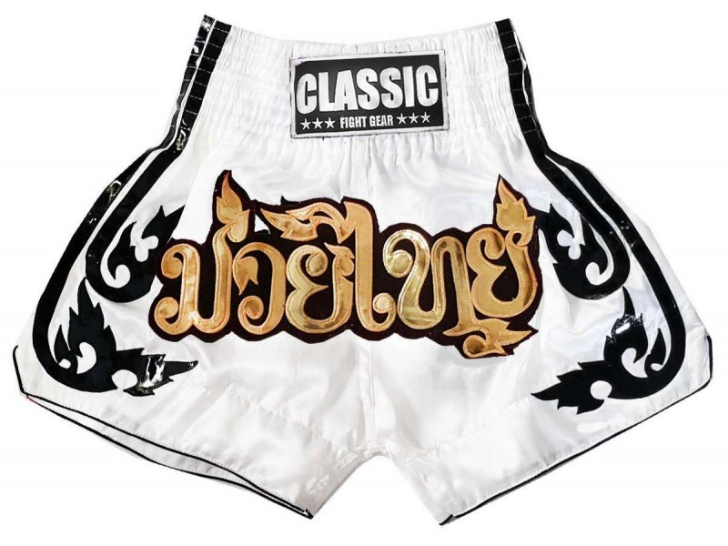 Classic Muay Thai Boxing Shorts : CLS-016 White