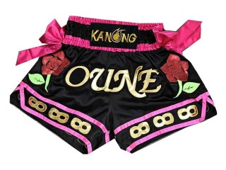 Custom Black Muay Thai Boxing Shorts with bows : KNSCUST-1005
