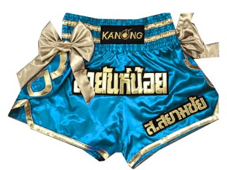 Personalized Skyblue old style Muay Thai Shorts with bows : KNSCUST-1021
