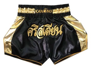 Custom design Black and Gold Muay Thai Trunks : KNSCUST-1042
